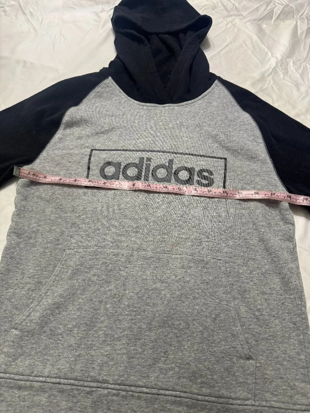 Adidas Black Grey Colorblock Hoodie Unisex Large (14/16)